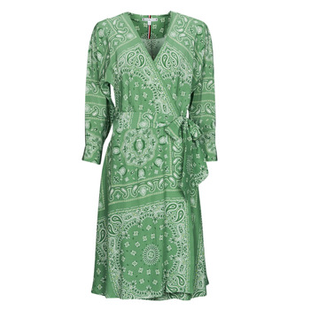 material Women Short Dresses Tommy Hilfiger BANDANA WRAP KNEE DRESS 3/4 SLV Green