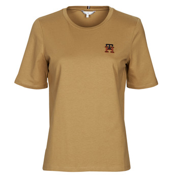 material Women short-sleeved t-shirts Tommy Hilfiger REG MONOGRAM EMB C-NK SS Camel
