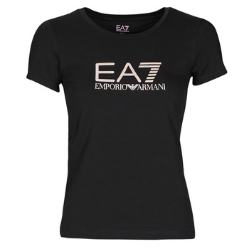 material Women short-sleeved t-shirts Emporio Armani EA7 8NTT66 Black / Logo / Iris / Bow / En / Sky