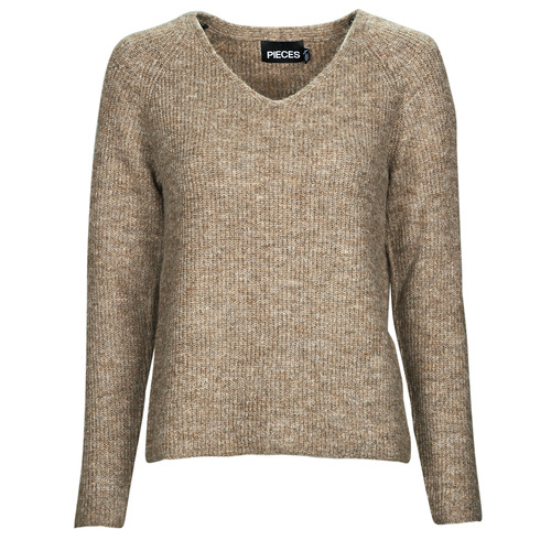 Clothing Women jumpers Pieces PCELLEN LS V-NECK KNIT Brown