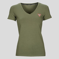 material Women short-sleeved t-shirts Guess SS VN MINI TRIANGLE Kaki