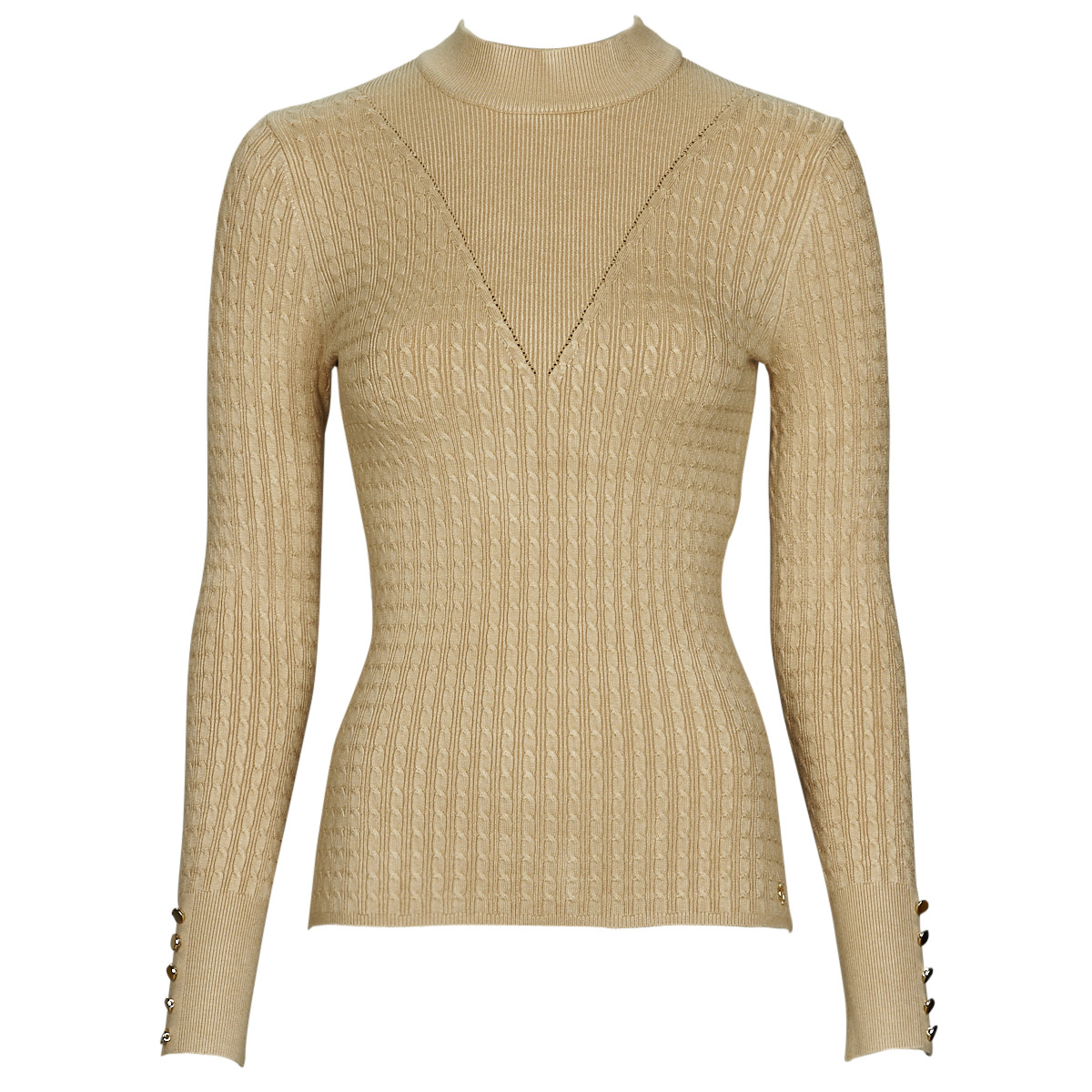 Clothing Women jumpers Guess LS BETTIE CABLE MOCK Beige XF8629
