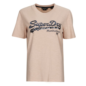 material Women short-sleeved t-shirts Superdry VINTAGE LOGO BOROUGH TEE Pink / Dust