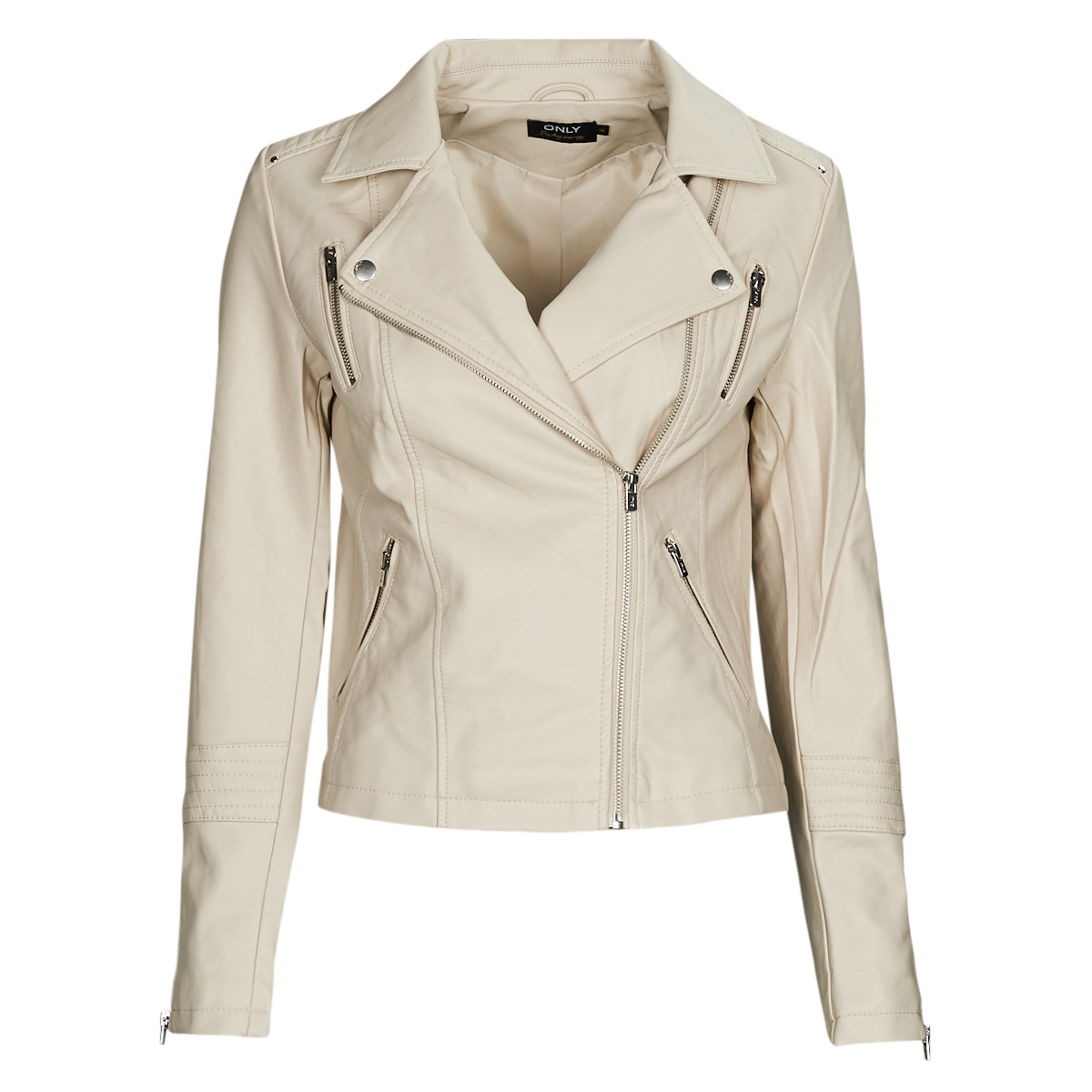 Only ONLGEMMA FAUX LEATHER BIKER OTW NOOS Beige - Free delivery | Spartoo  NET ! - Clothing Leather jackets / Imitation le Women
