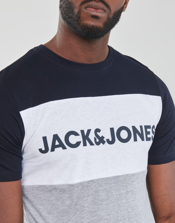 Jack & Jones JJELOGO BLOCKING TEE Marine / Grey / White