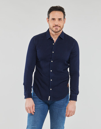 Clothing Men long-sleeved shirts Scotch & Soda Chemise En Sergé Indigo Premium Avec Détails En Ruban Marine