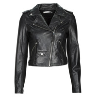 Naf Naf Cassiopee Leather Jacket in Black Womens Clothing Jackets Leather jackets 