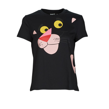 material Women short-sleeved t-shirts Desigual HELLO PINK PANTHER Black