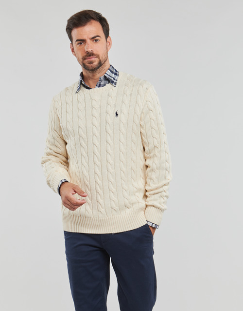 Polo Ralph Lauren LS DRIVER CN-LONG SLEEVE-SWEATER Ecru - Free delivery |  Spartoo NET ! - Clothing jumpers Men USD/$