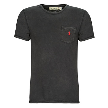 Clothing Men short-sleeved t-shirts Polo Ralph Lauren T-SHIRT AJUSTE AVEC POCHE EN COTON Black /  black