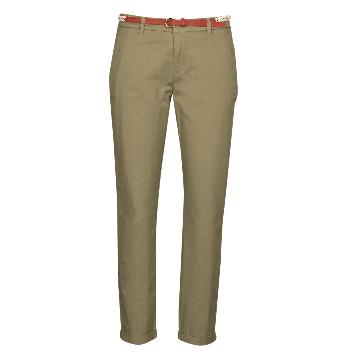 Only ONLBIANA COTTON BELT CHINO CC PNT Kaki - Free delivery | Spartoo NET !  - Clothing 5-pocket trousers Women
