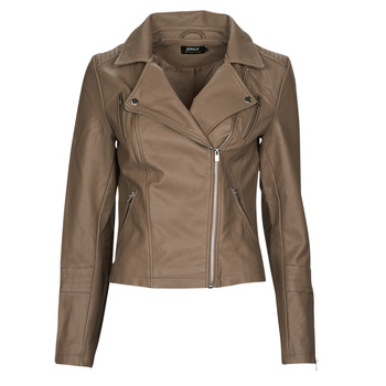 Clothing Women Leather jackets / Imitation le Only ONLGEMMA FAUX LEATHER BIKER Taupe