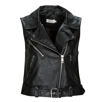 Clothing Women Leather jackets / Imitation le Only ONLVERA FAUX LEATHER WAISTCOAT Black