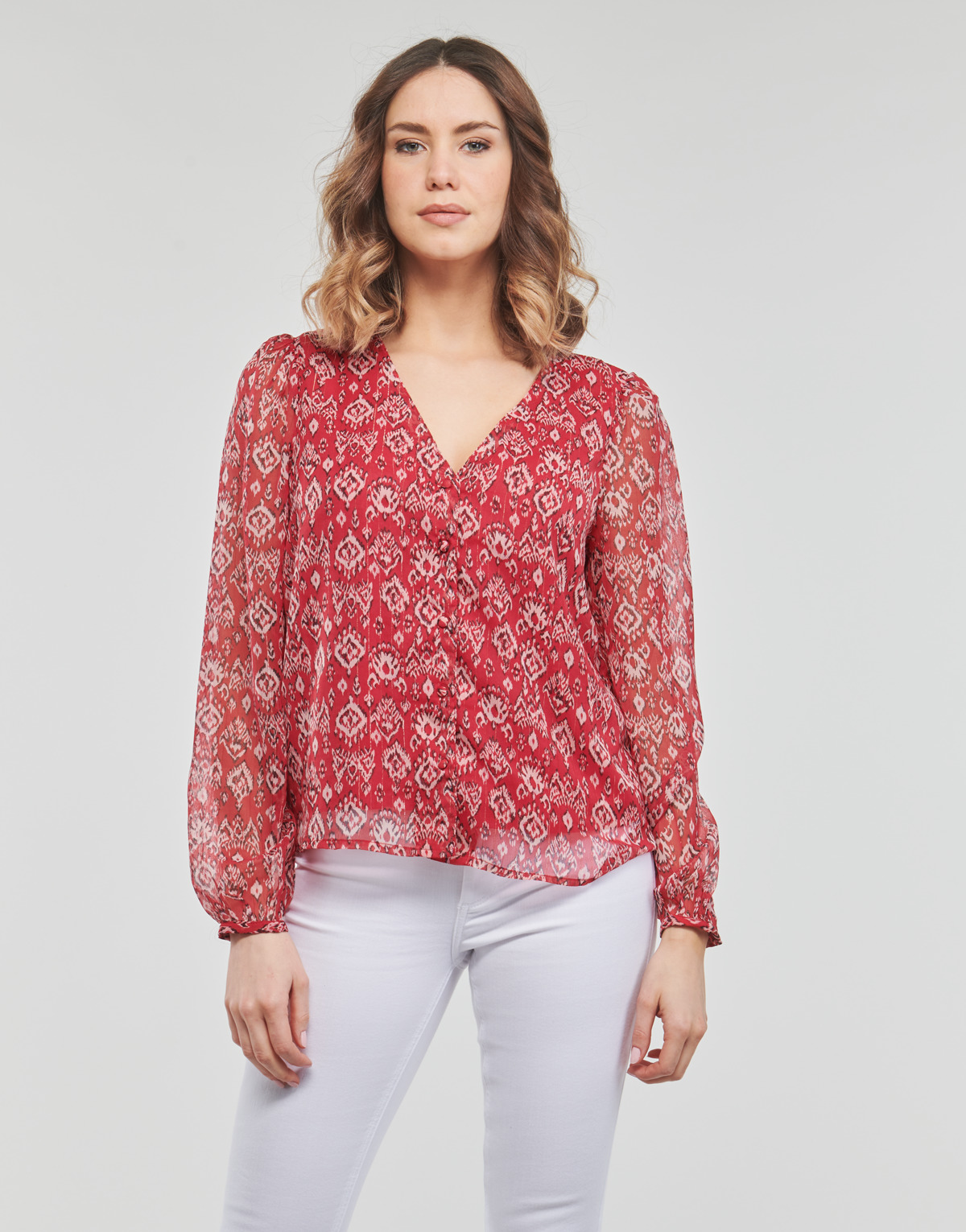 Clothing Women Blouses Only ONLHARPER L/S LUREX TOP Red