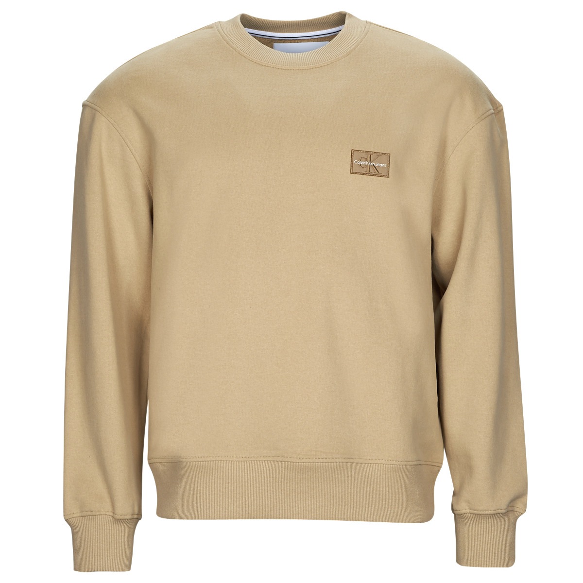 Calvin Klein Jeans SHRUNKEN BADGE CREW NECK Beige - Free delivery | Spartoo  NET ! - Clothing sweaters Men