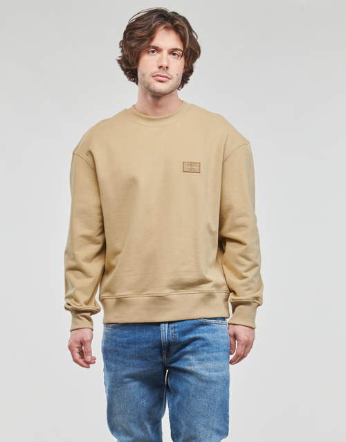 CREW | BADGE NECK Calvin Clothing ! Free - Beige Men Jeans - sweaters Spartoo delivery NET SHRUNKEN Klein