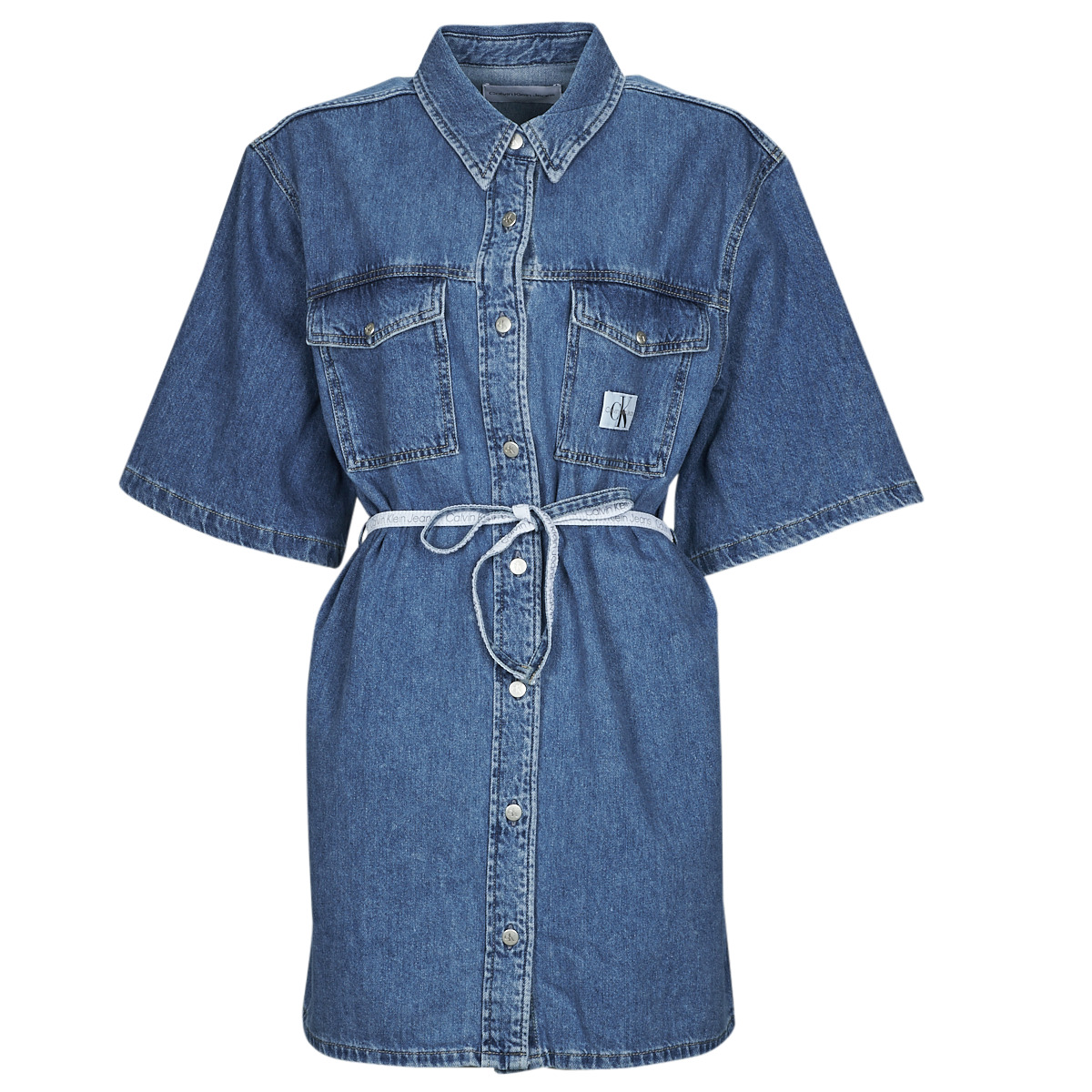 Klein | - DRESS Jean Jeans delivery Short Spartoo BELTED Women ! Clothing - Dresses SHIRT Calvin Free NET UTILITY