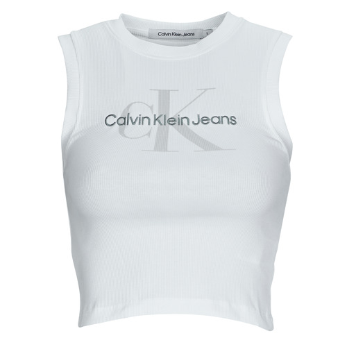Ingrijpen Bier Boer Calvin Klein Jeans ARCHIVAL MONOLOGO RIB TANK TOP White - Free delivery |  Spartoo NET ! - Clothing short-sleeved t-shirts Women USD/$55.00