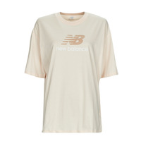 Clothing Women short-sleeved t-shirts New Balance Essentials Stacked Logo T-Shirt Beige
