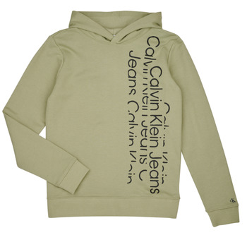 Clothing Boy sweaters Calvin Klein Jeans REPEAT INSTITUTIONAL LOGO HOODIE Kaki