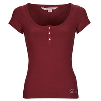 Clothing Women short-sleeved t-shirts Guess ES SS KARLEE JEWEL BTN HENLEY Bordeaux