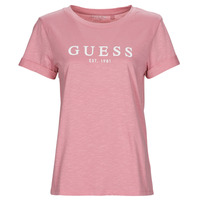 Clothing Women short-sleeved t-shirts Guess ES SS GUESS 1981 ROLL CUFF TEE Pink