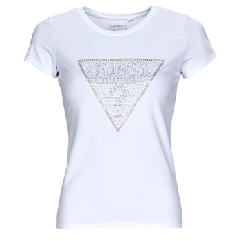 Clothing Women short-sleeved t-shirts Guess SS TRIANGLE CRYSTAL LOGO R4 White