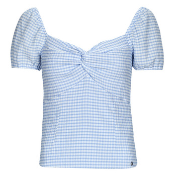 Clothing Women Blouses Guess SS LAZIZE KNOT TOP White / Blue
