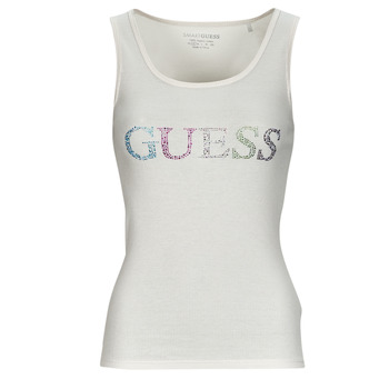 Clothing Women Tops / Sleeveless T-shirts Guess COLORFUL LOGO TANK TOP White