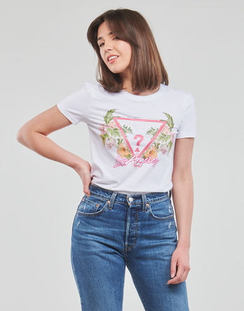 Guess SS CN TRIANGLE FLOWERS TEE White