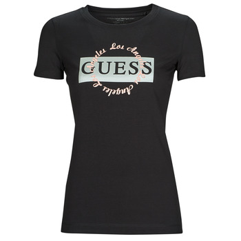 Clothing Women short-sleeved t-shirts Guess SS CN ROUND LOGO TEE Black