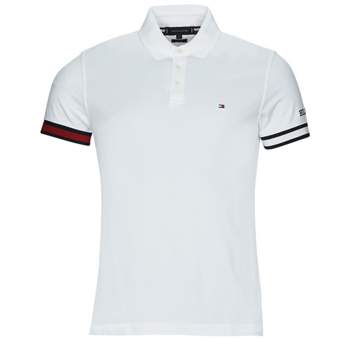 Tommy Hilfiger FLAG CUFF SLEEVE LOGO SLIM FIT White - Free delivery | Spartoo NET ! - Clothing short-sleeved polo Men