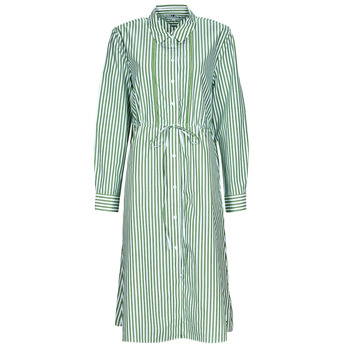 Clothing Women Short Dresses Tommy Hilfiger ORG CO STRIPE MIDI SHIRT-DRESS White / Green