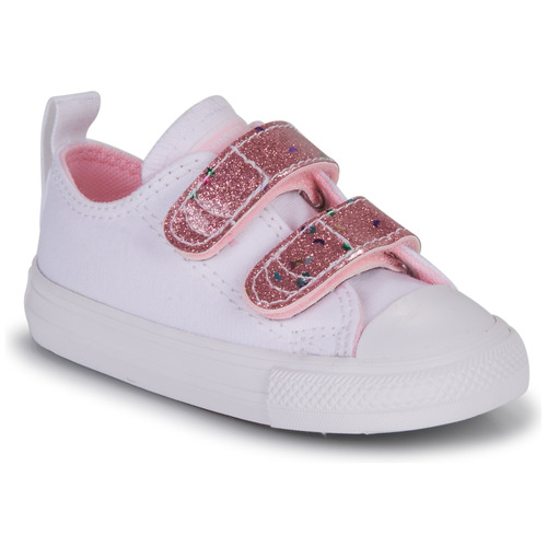 Shoes Girl Low top trainers Converse CHUCK TAYLOR ALL STAR 2V EASY-ON GLITTER STRAP OX White / Pink