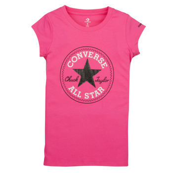 Clothing Girl short-sleeved t-shirts Converse CHUCK PATCH TEE Pink