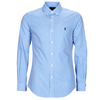 Clothing Men long-sleeved shirts Polo Ralph Lauren CHEMISE AJUSTEE SLIM FIT EN POPELINE RAYE Blue / White