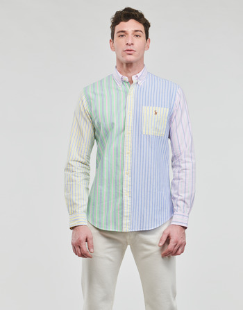 Clothing Men long-sleeved shirts Polo Ralph Lauren CHEMISE COUPE DROITE EN OXFORD Multicolour / Fancy / Stripe / Fun / Shirt