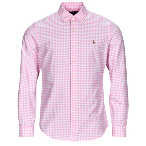 Clothing Men long-sleeved shirts Polo Ralph Lauren CHEMISE COUPE DROITE EN OXFORD Pink / White