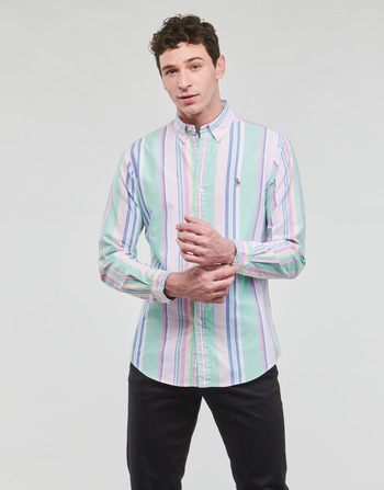Clothing Men long-sleeved shirts Polo Ralph Lauren CHEMISE COUPE DROITE EN OXFORD Multicolour / Seafoam / Pink / Multi / Fun / Shirt