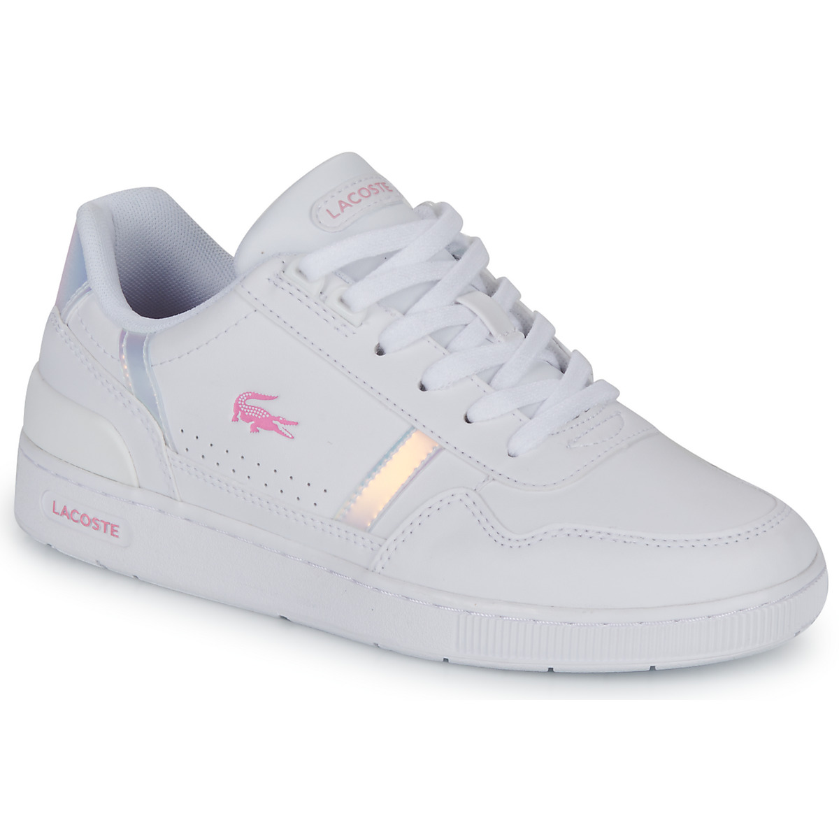 Shoes Girl Low top trainers Lacoste T-CLIP White / Iridescent