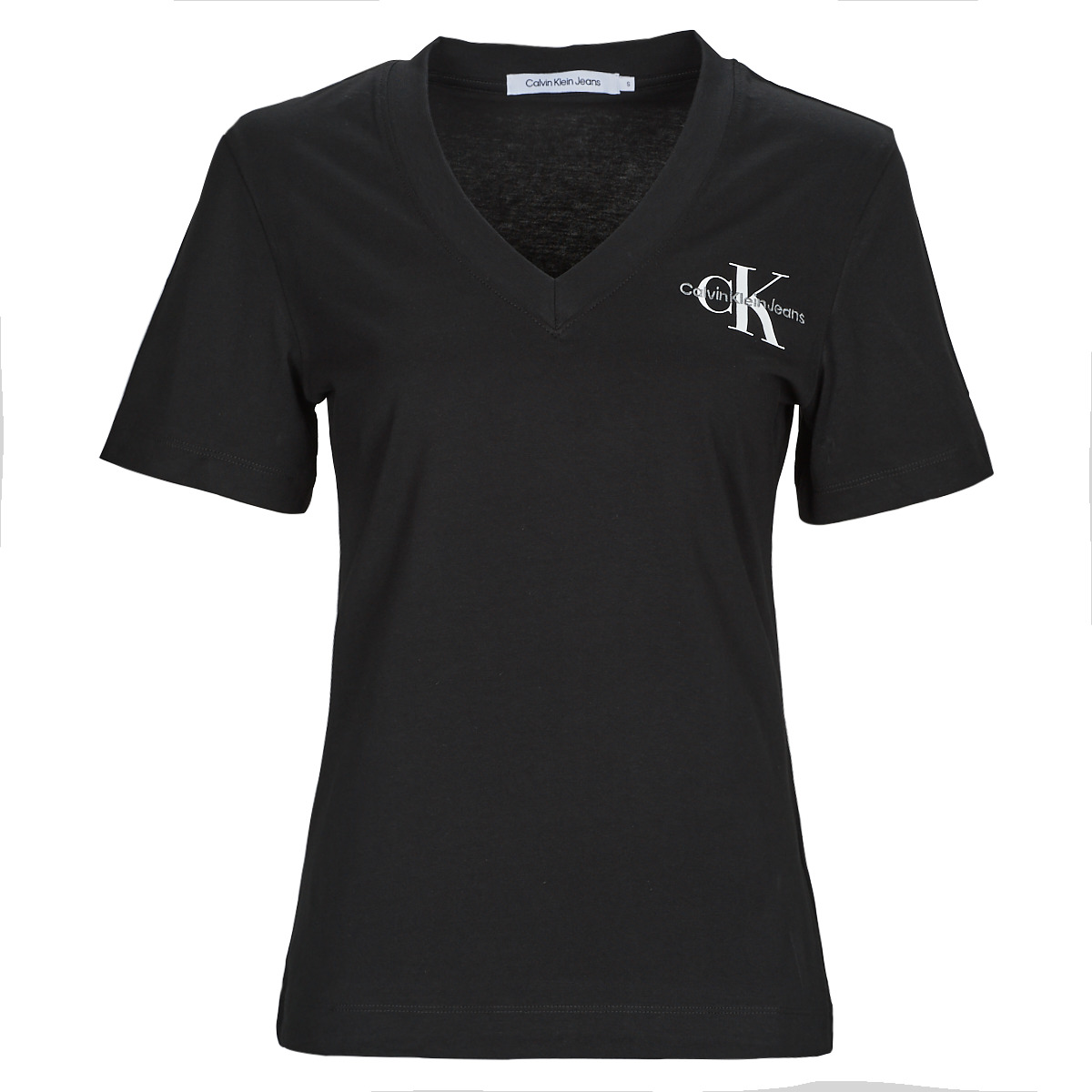 Calvin Klein Free ! short-sleeved Jeans Clothing - delivery Spartoo | TEE Black - Women V-NECK SLIM MONOLOGO t-shirts NET