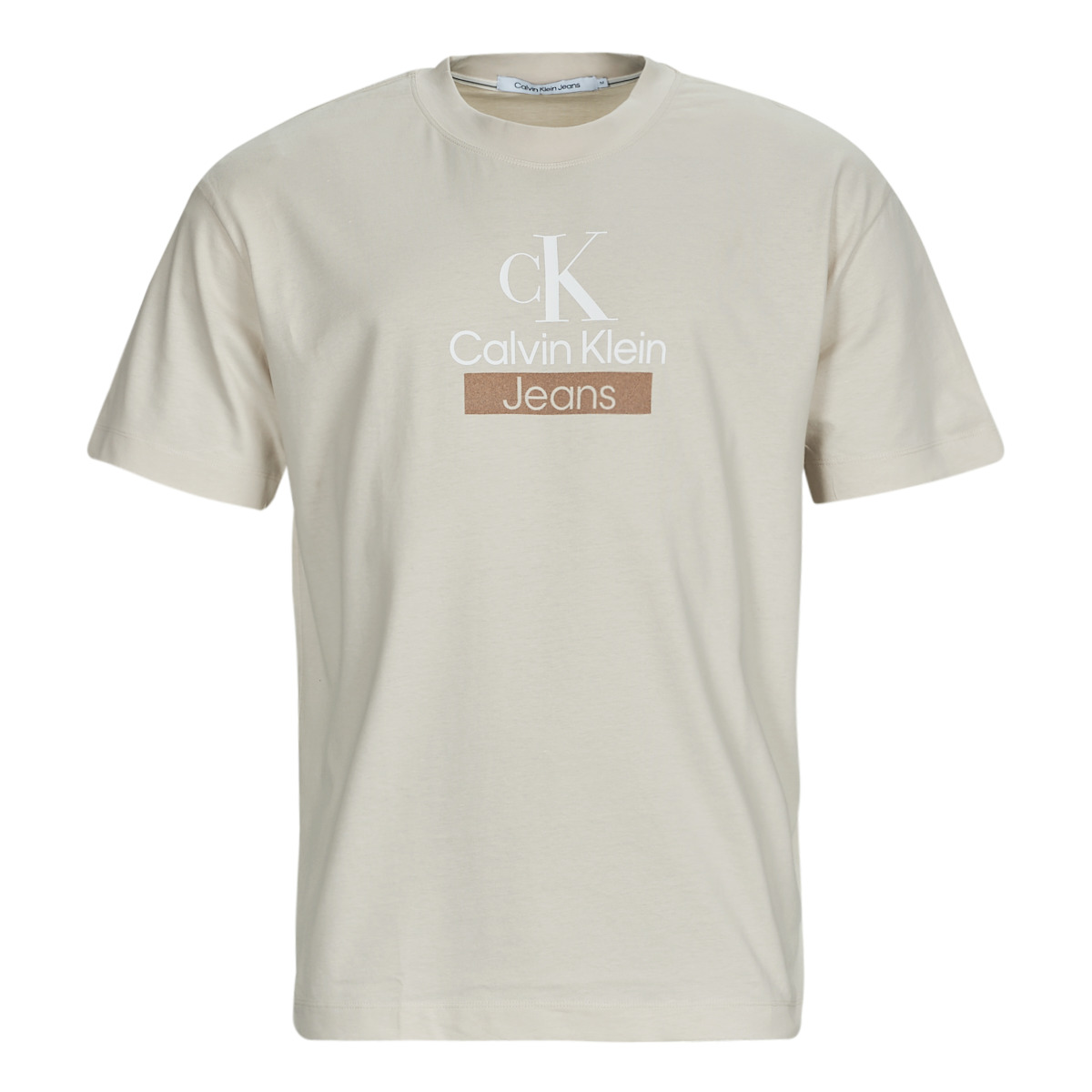 Calvin Klein delivery Jeans STACKED Clothing Free - ARCHIVAL NET - | Men TEE ! short-sleeved Beige t-shirts Spartoo