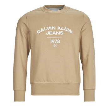 Clothing Men sweaters Calvin Klein Jeans VARSITY CURVE CREW NECK Beige