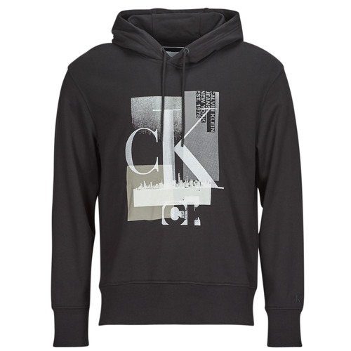Clothing Men sweaters Calvin Klein Jeans CONNECTED LAYER LANDSCAPE HOODIE Black