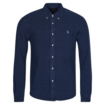 Clothing Men long-sleeved shirts Polo Ralph Lauren CHEMISE AJUSTEE COL BOUTONNE EN POLO FEATHERWEIGHT Blue / Dark / Indigo