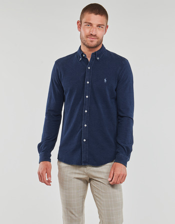 Clothing Men long-sleeved shirts Polo Ralph Lauren CHEMISE AJUSTEE COL BOUTONNE EN POLO FEATHERWEIGHT Marine