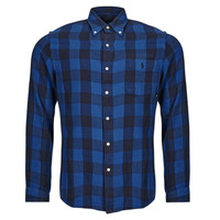 Clothing Men long-sleeved shirts Polo Ralph Lauren CHEMISE COUPE DROITE EN FLANELLE Blue / Black