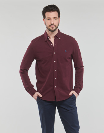 Clothing Men long-sleeved shirts Polo Ralph Lauren CHEMISE AJUSTEE COL BOUTONNE EN POLO FEATHERWEIGHT Bordeaux