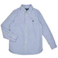 Clothing Boy long-sleeved shirts Polo Ralph Lauren SLIM FIT-TOPS-SHIRT Blue / White