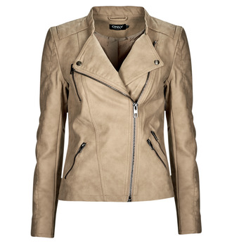 Clothing Women Leather jackets / Imitation le Only ONLAVA FAUX LEATHER BIKER OTW Beige